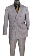 Bellagio Collection – Gray Regular Fit Glen Plaid Double-Breasted Suit
