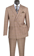 Bellagio Collection – Tan Regular Fit Glen Plaid Double-Breasted Suit