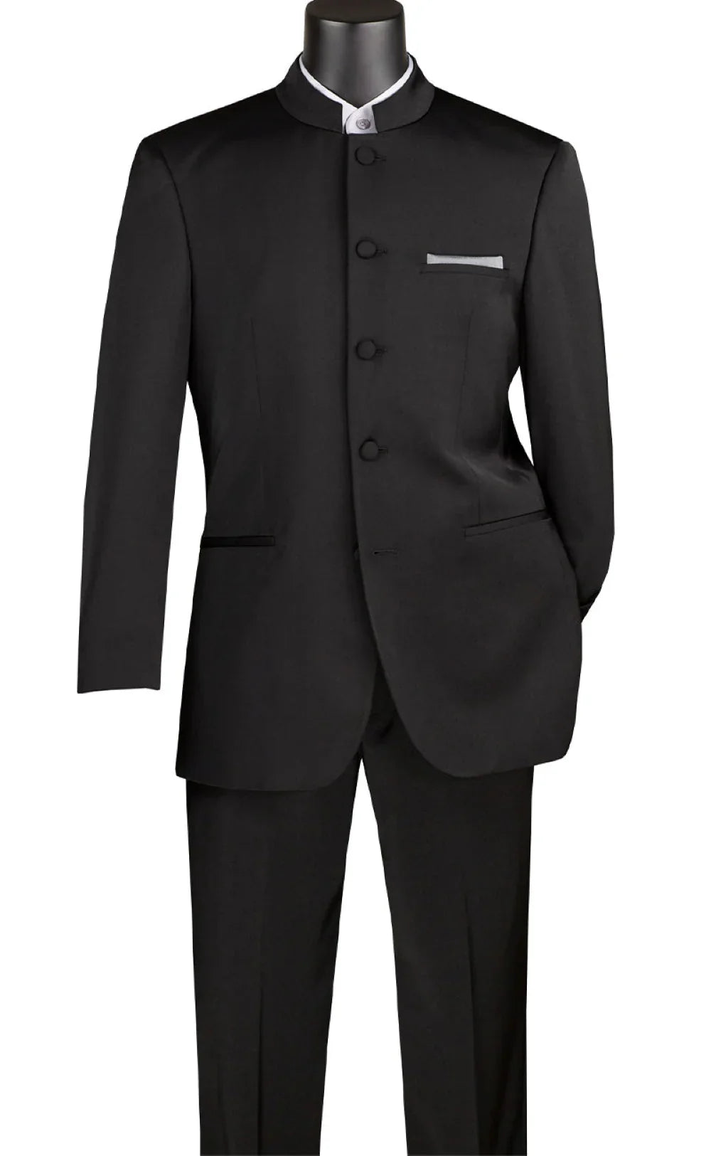 Banded Collar Regular Fit 2-Piece Suit – Black - Vienna Collection