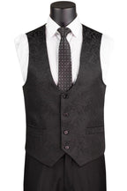 Black Slim Fit Jacquard 3-Piece Tuxedo with Shawl Lapel – Rivoli Collection