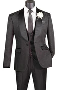 Black Slim Fit Jacquard 3-Piece Tuxedo with Shawl Lapel – Rivoli Collection