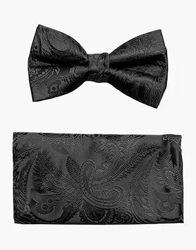 Black Paisley Bow Tie and Hanky Set