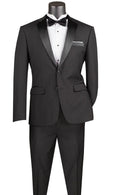 GALA COLLECTION – BLACK SLIM FIT TUXEDO SUIT WITH SATIN LAPEL