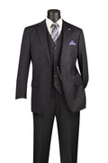 Black Tone-on-Tone Stripe Regular Fit 3-Piece Suit – Varese Collection