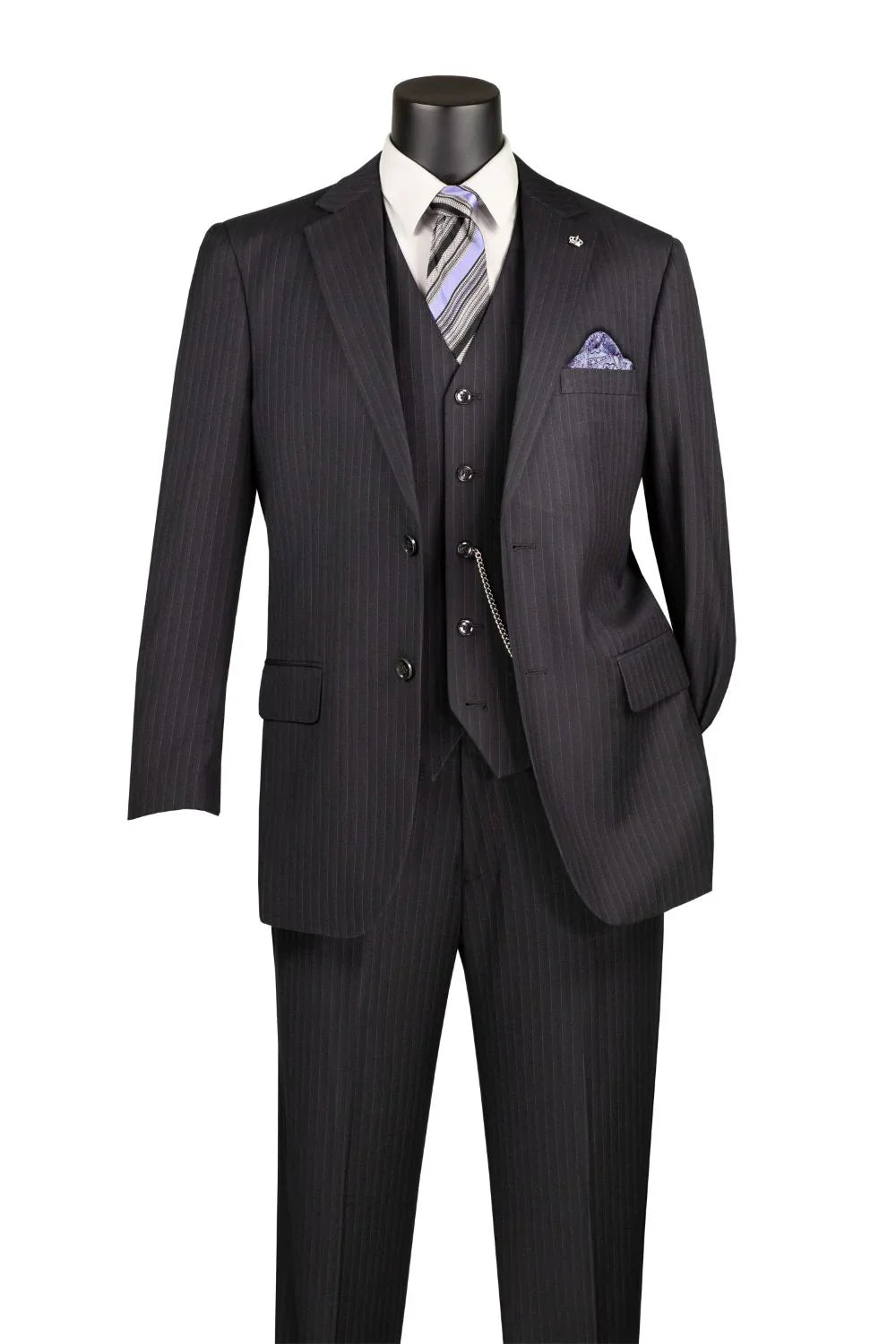 Black Tone-on-Tone Stripe Regular Fit 3-Piece Suit – Varese Collection