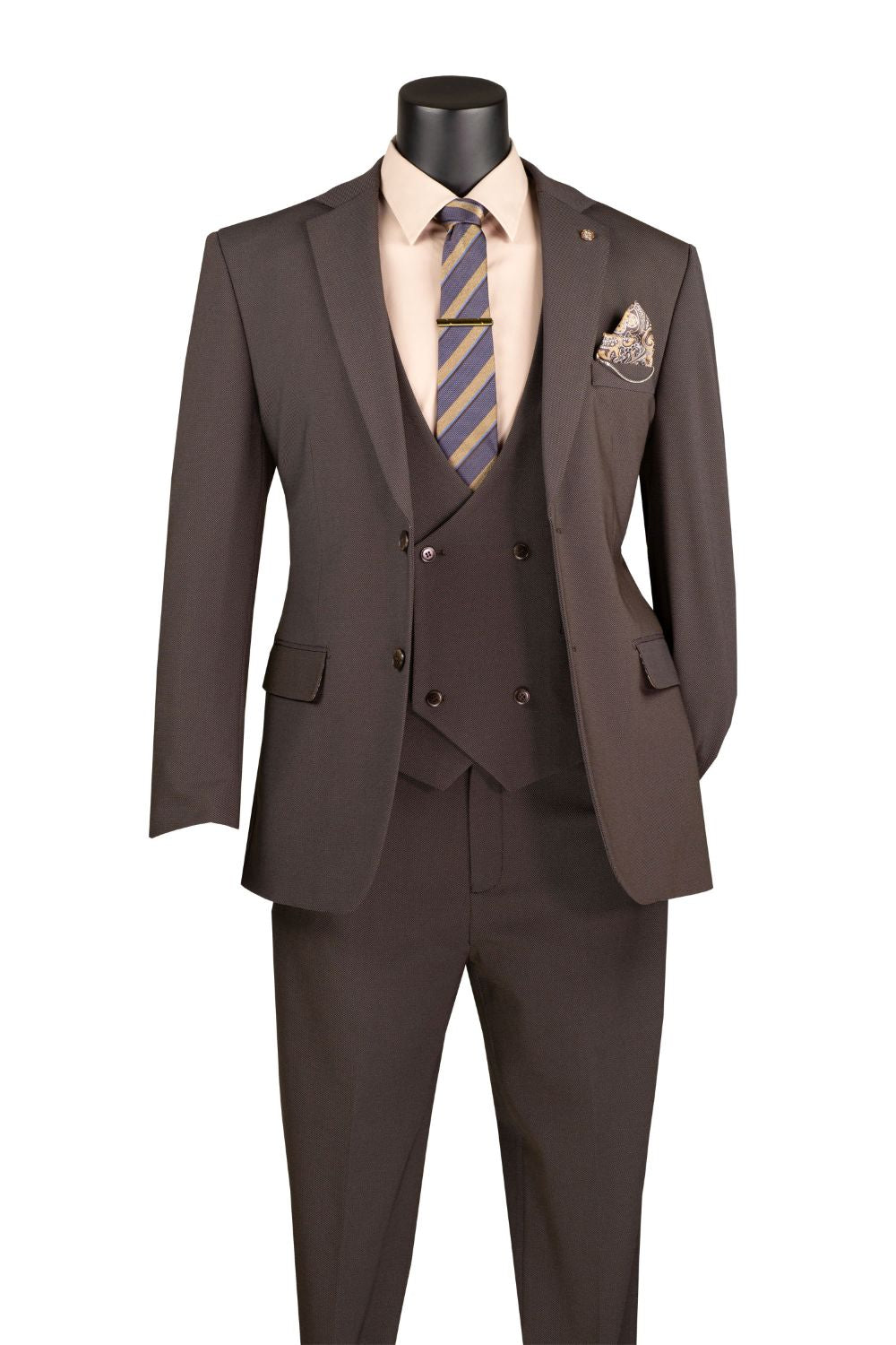 Brown Modern Fit 3-Piece Bird’s-Eye Weave Stretch Suit – Livorno Collection