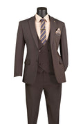 Brown Modern Fit 3-Piece Bird’s-Eye Weave Stretch Suit – Livorno Collection