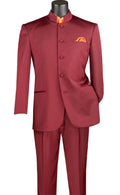 Banded Collar Regular Fit 2-Piece Suit – Burgundy - Vienna Collection