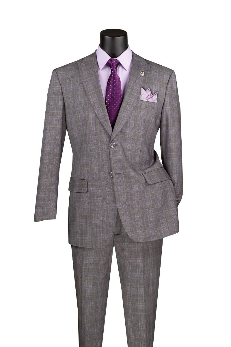 Cambridge Collection – Gray Men’s Regular Fit Glen Plaid Suit
