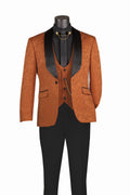 Caramel Slim Fit Jacquard 3-Piece Tuxedo with Shawl Lapel – Rivoli Collection