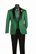 Green Slim Fit Jacquard 3-Piece Tuxedo with Shawl Lapel – Rivoli Collection