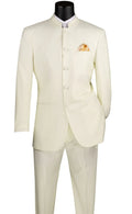 Banded Collar Regular Fit 2-Piece Suit – Ivory- Vienna Collection