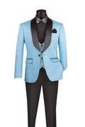 Light Blue Slim Fit Jacquard 3-Piece Tuxedo with Shawl Lapel – Rivoli Collection