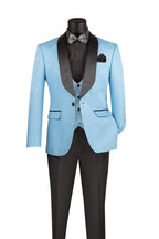 Light Blue Slim Fit Jacquard 3-Piece Tuxedo with Shawl Lapel – Rivoli Collection