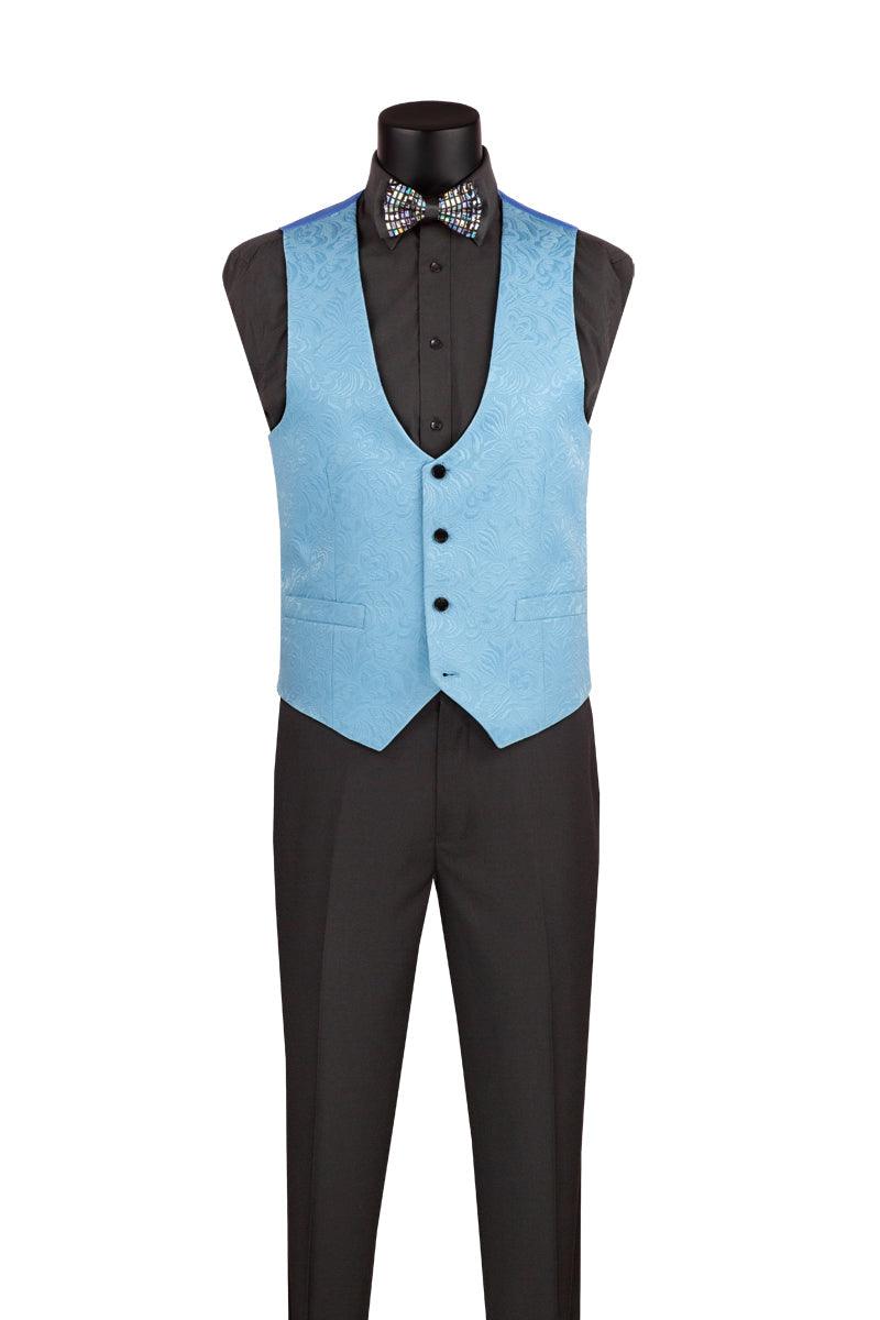 Light Blue Slim Fit Jacquard 3-Piece Tuxedo with Shawl Lapel – Rivoli Collection