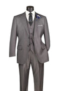 Medium Gray Tone-on-Tone Stripe Regular Fit 3-Piece Suit – Varese Collection