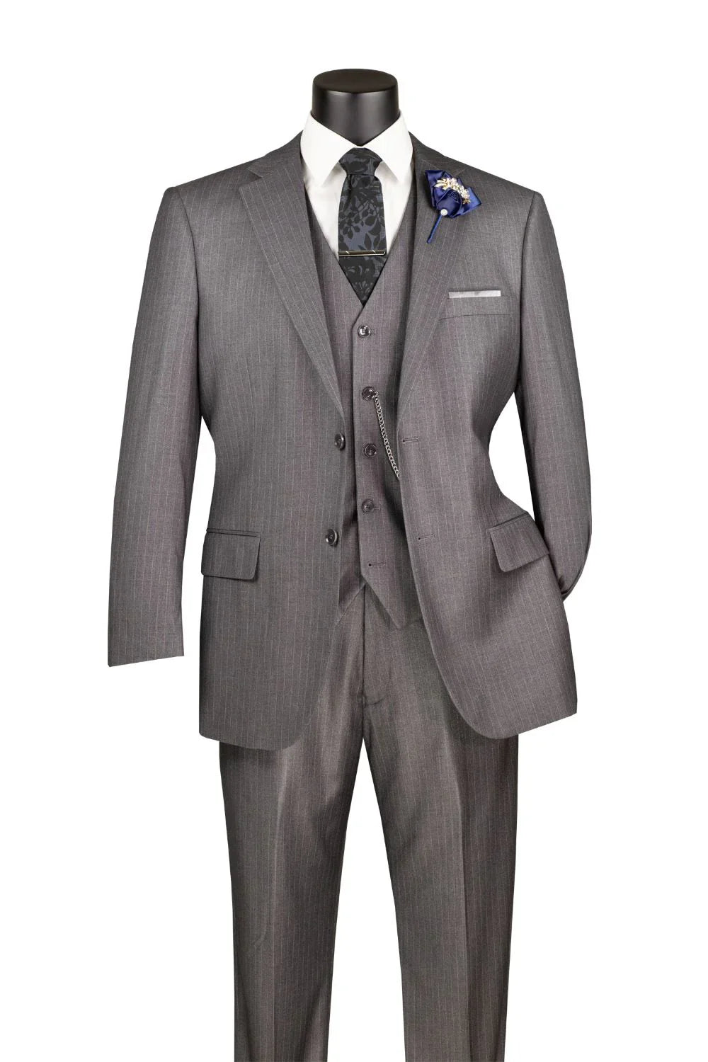 Medium Gray Tone-on-Tone Stripe Regular Fit 3-Piece Suit – Varese Collection