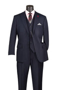 Navy Tone-on-Tone Stripe Regular Fit 3-Piece Suit – Varese Collection