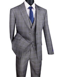 Palermo Collection–Grey Modern Fit Glen Plaid 3-Piece Suit