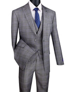 Palermo Collection–Grey Modern Fit Glen Plaid 3-Piece Suit
