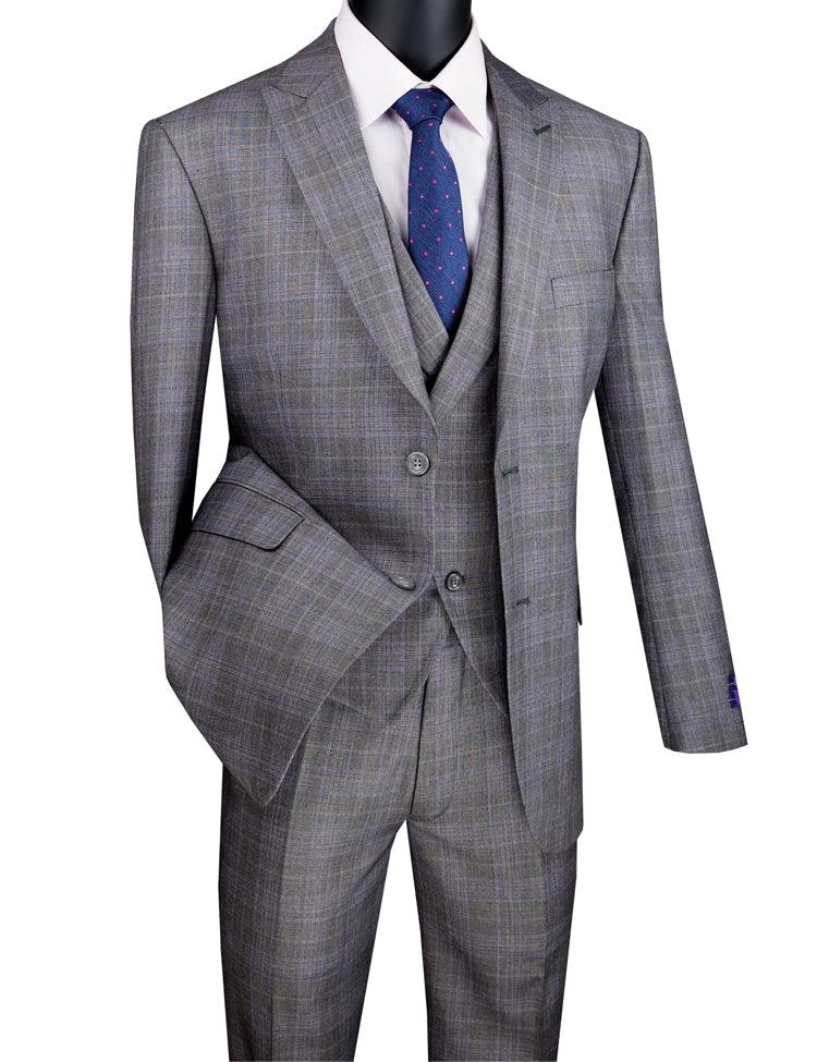 Palermo Collection–Grey Modern Fit Glen Plaid 3-Piece Suit
