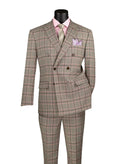 Portofino Collection – Light Taupe Modern Fit Double-Breasted Windowpane Suit