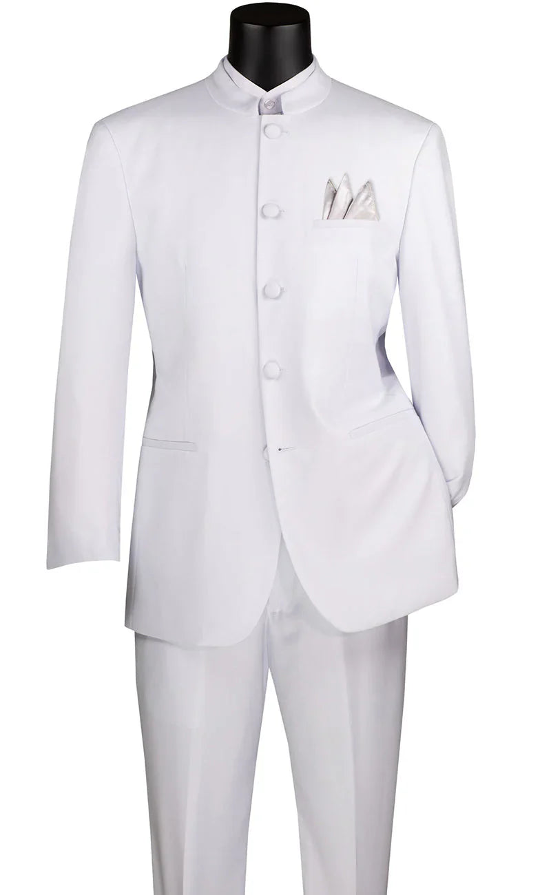 Banded Collar Regular Fit 2-Piece Suit – White- Vienna Collection