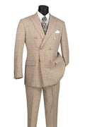Sorrento Collection – Beige Regular Fit Glen Plaid Double Breasted Suit