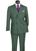 Bellagio Collection – Forest Green Regular Fit Glen Plaid Double-Breasted Suit