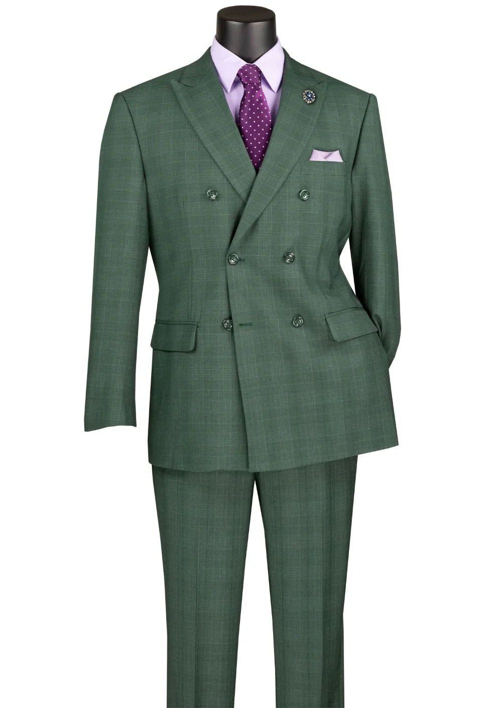 Bellagio Collection – Forest Green Regular Fit Glen Plaid Double-Breasted Suit
