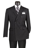 Black Pinstripe Regular Fit Double-Breasted Suit – Banker Collection