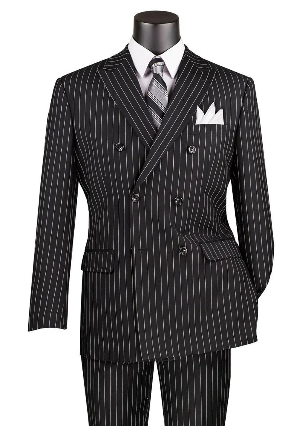 Black Pinstripe Regular Fit Double-Breasted Suit – Banker Collection
