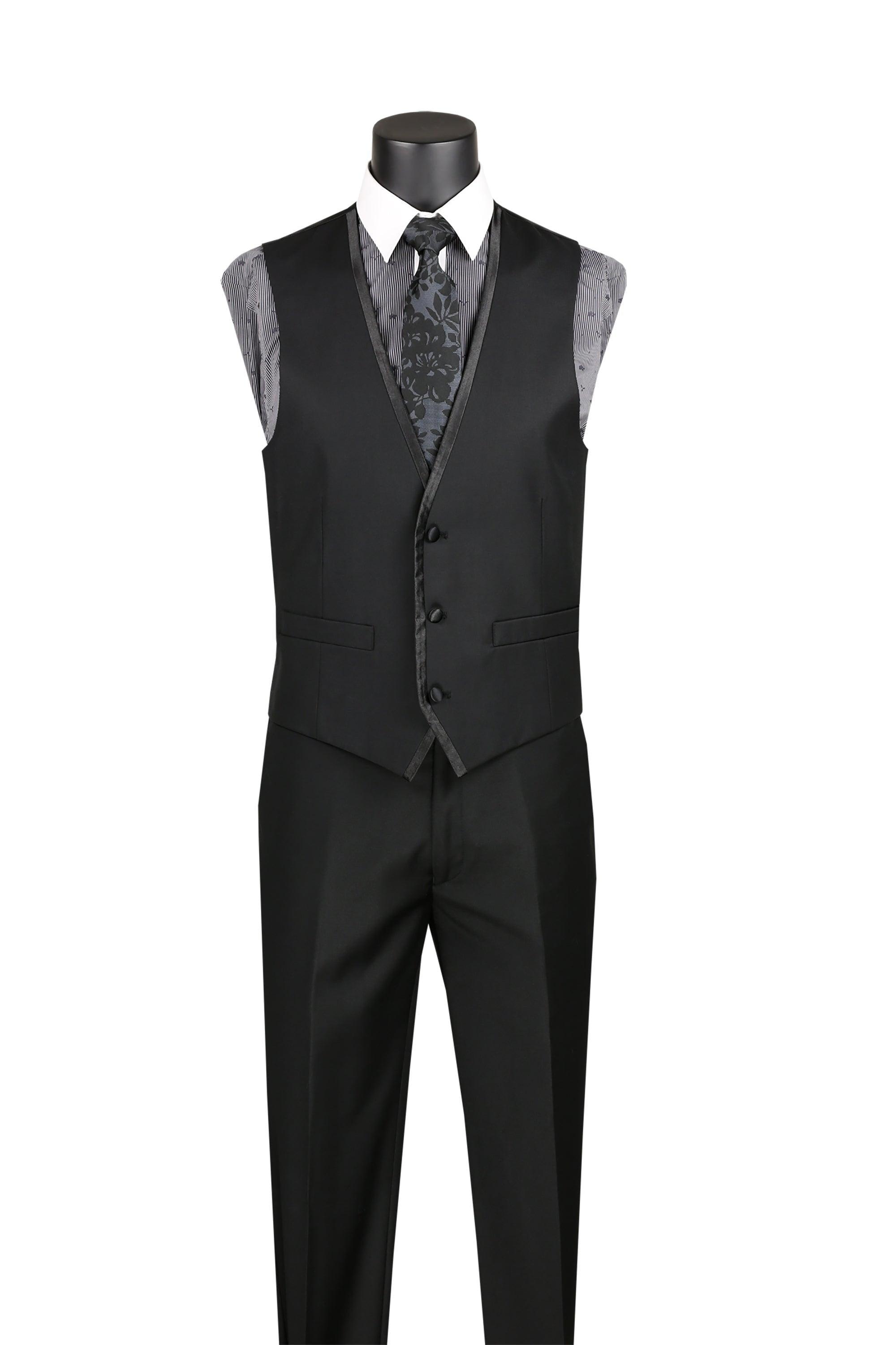 Black Trimmed Lapel Slim Fit 3 Piece Suit
