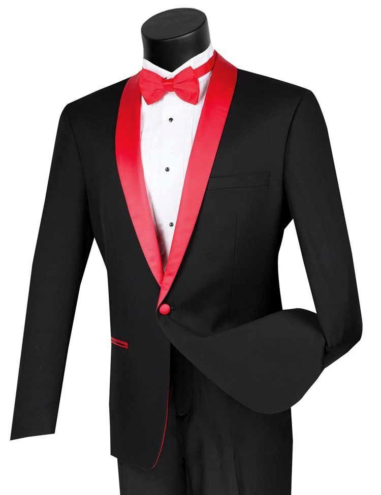 Black Tuxedo Slim Fit with Red Shawl Lapel & Black Pants