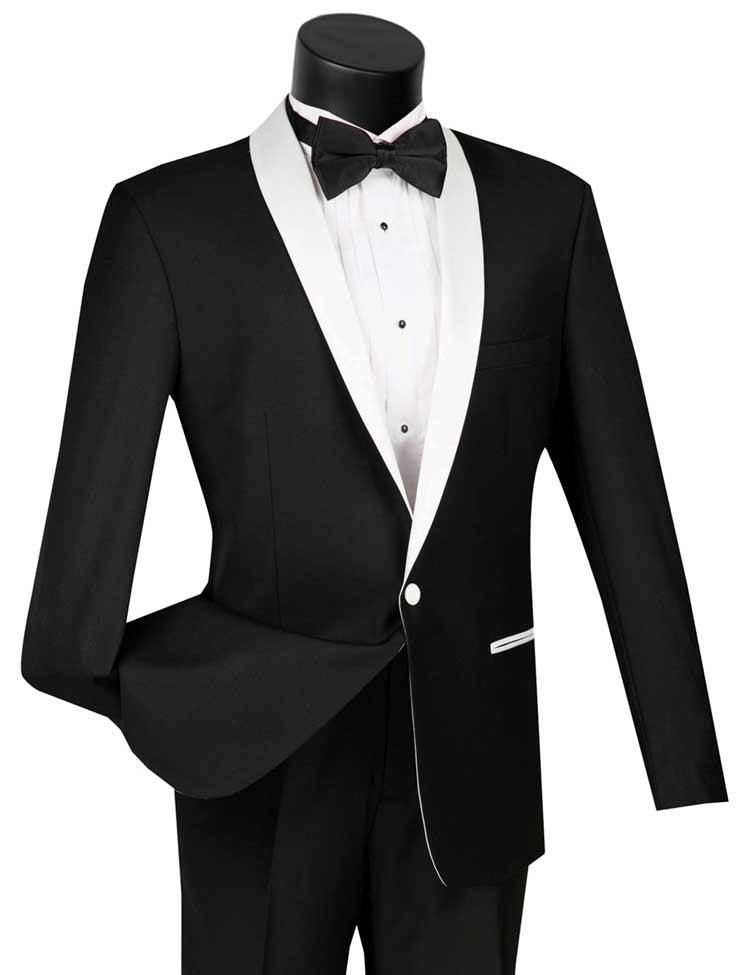 Black Tuxedo Slim Fit with White Shawl Lapel & Black Pants