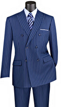Blue Pinstripe Regular Fit Double-Breasted Suit – Banker Collection