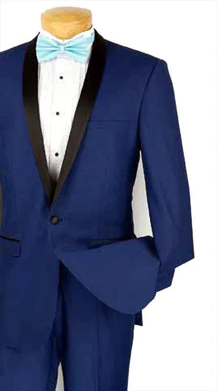 Blue Slim Fit Narrow Black Shawl Lapel Tuxedo