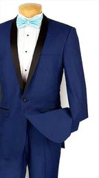 Blue Slim Fit Narrow Black Shawl Lapel Tuxedo