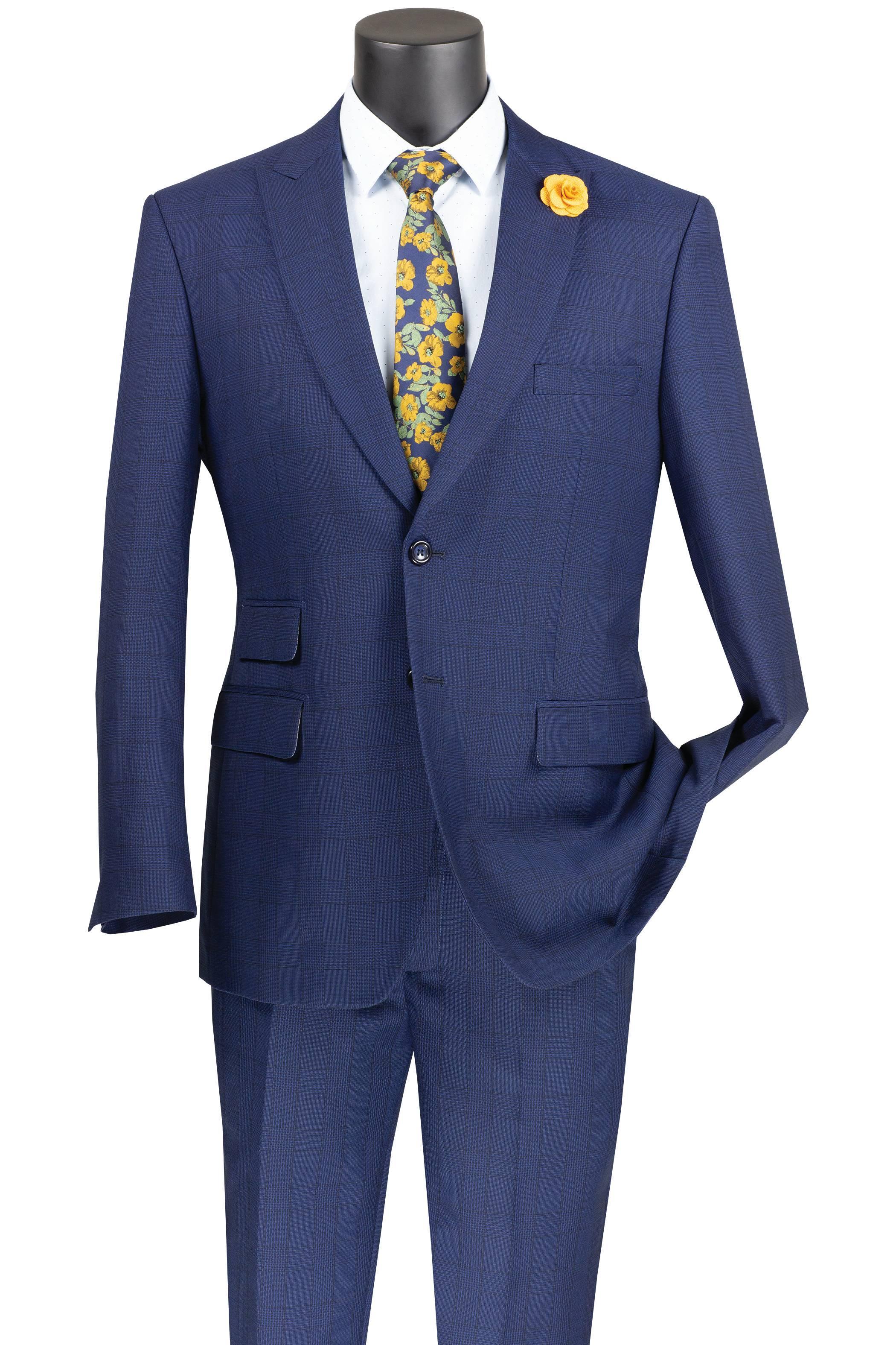 Lazio Collection – Blue Modern Fit Windowpane Suit