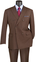 Brown Pinstripe Regular Fit Double-Breasted Suit – Banker Collection
