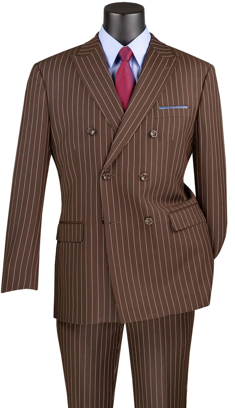Brown Pinstripe Regular Fit Double-Breasted Suit – Banker Collection