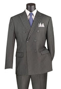 Charcoal Pinstripe Regular Fit Double-Breasted Suit – Banker Collection