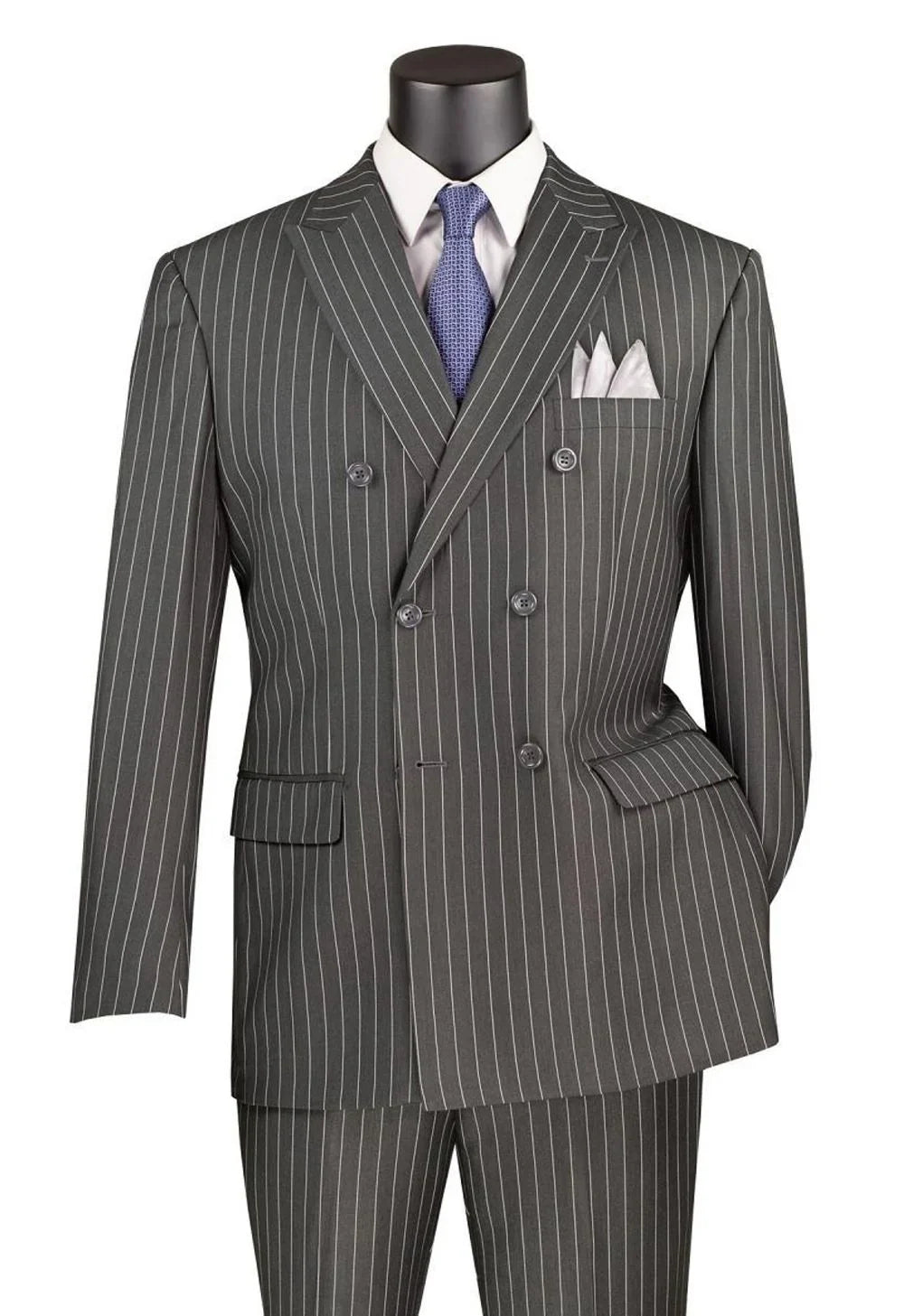 Charcoal Pinstripe Regular Fit Double-Breasted Suit – Banker Collection