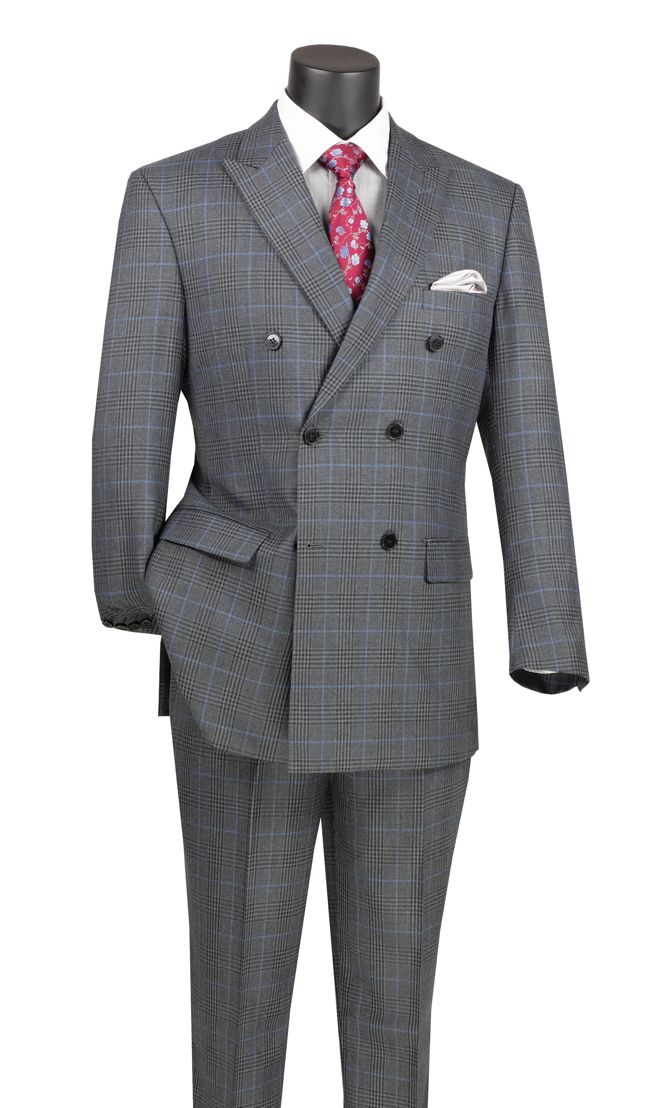 Sorrento Collection – Charcoal Regular Fit Glen Plaid Double Breasted Suit