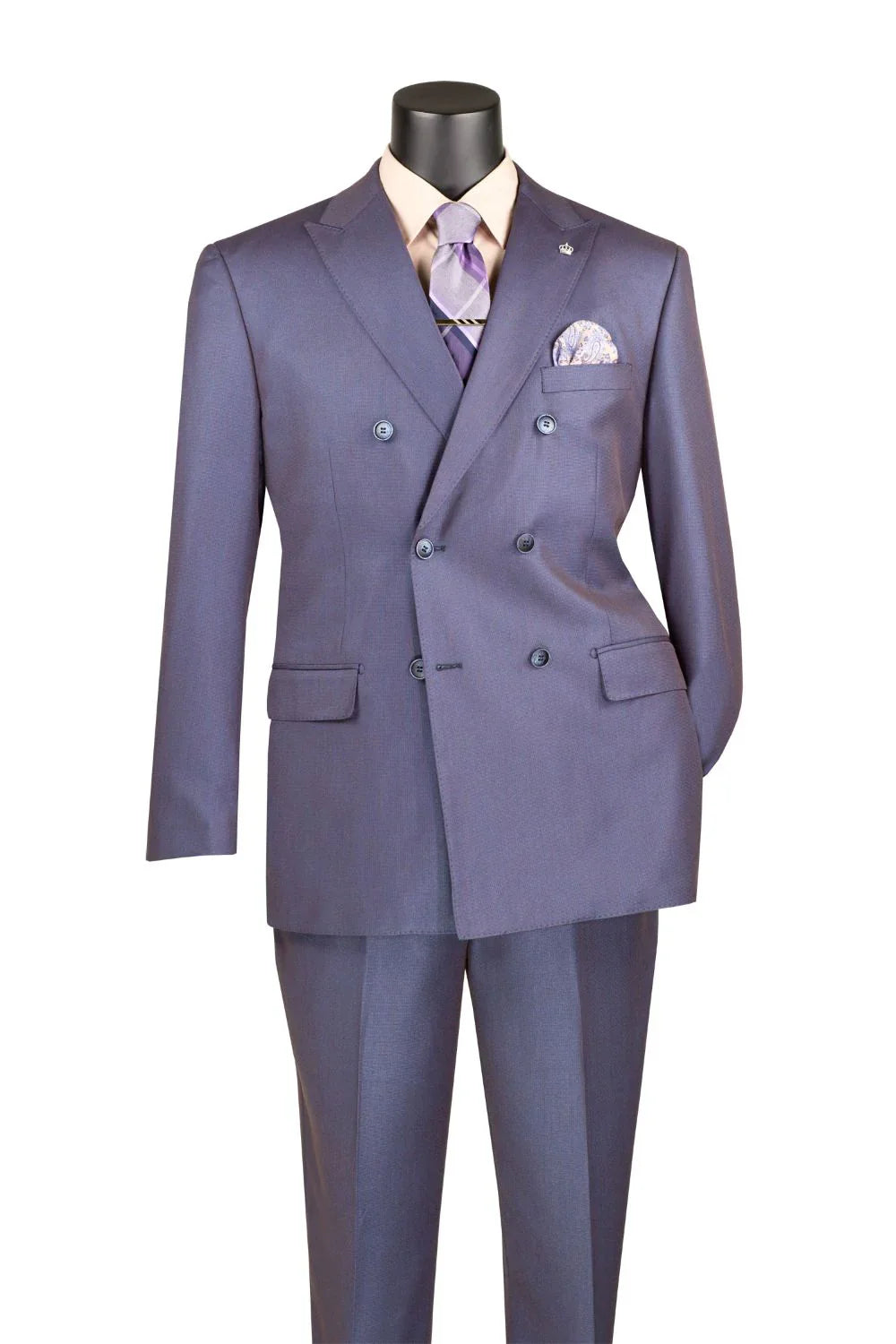 Dusty Purple Regular Fit Double-Breasted Sharkskin 2-Piece Suit
