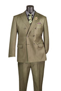 Dusty Green Regular Fit Double-Breasted Sharkskin 2-Piece Suit