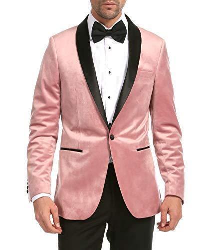 Enzo Collection-Pink Slim Fit Velvet Shawl Lapel Tuxedo Blazer