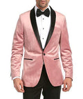 Enzo Collection-Pink Slim Fit Velvet Shawl Lapel Tuxedo Blazer