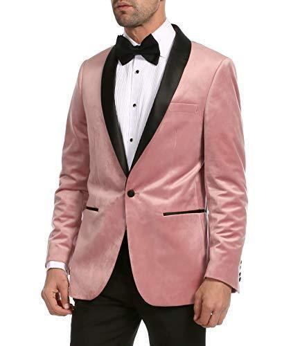 Enzo Collection-Pink Slim Fit Velvet Shawl Lapel Tuxedo Blazer