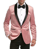 Enzo Collection-Pink Slim Fit Velvet Shawl Lapel Tuxedo Blazer